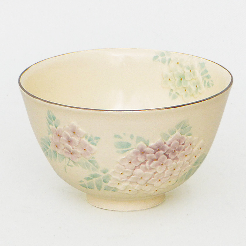 茶碗 浮彫 紫陽花 今岡 三四郎