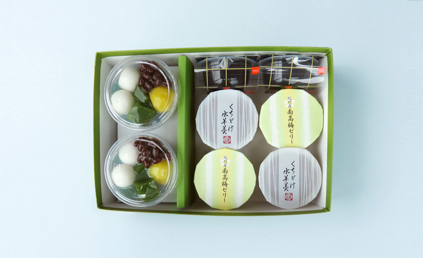千紀園（せんきえん）の老舗茶舗のひやひやスイーツセット 抹茶ゼリー2個 水ようかん2個 梅ゼリー2個 黒わらび餅2個